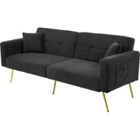 MODFU Canapé Droit Convertible - 2 Places Rangement Latéral Tissu Sherpa Gris