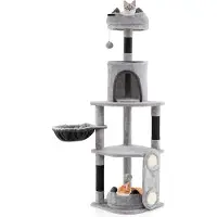 Costway Arbre à chat 144cm, arbre à grimper à plusieurs niveaux avec poteaux en sisal, griffoir, maison pour chats, plateforme en peluche, jouets suspendus, hamac & lit de repos