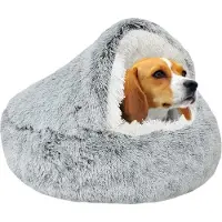 Merkloos Panier pour chiens de petite taille 50cm - apaisant et anxiolytique - pour petits chiens/chats - Donut - gris