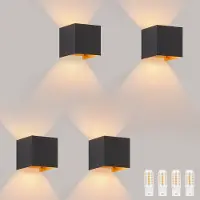 ZMH Applique murale LED 4 PERSONNES Intérieur Up et Down Lampe extérieure Noir Or IP65 Etanche Faisceau réglable Blanc chaud G9 Spot mural pour salon Jardin Terrasse Couloir