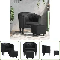The Living Store Fauteuil club avec repose-pieds Noir Similicuir