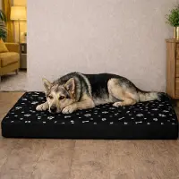 QLS Lit pour chien 100 x 70 cm Noir Motif pattes Imperméable Lit pour chien Lieu de repos 11425