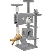 JOIEYOU Arbre à chat Grand Arbre à chat 49 x 49 x 130 cm Arbre à chat XXL avec colonnes en sisal & grotte pour chats, gris antidérapant Arbres à chats d'activité pour plusieurs chats, K1254