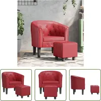 The Living Store Fauteuil club avec pouf vin rouge similicuir
