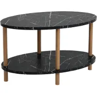 In And OutdoorMatch Table basse Vanessa - Ovale - 43x70x44 cm - Noir et couleur bois - Panneau de particules et bois de hêtre - Design moderne
