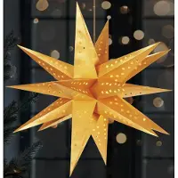 Ed Brubaker Étoile de Noël 3D - 60 cm Étoile lumineuse - Fonctionne sur piles avec minuterie - Étoile LED pour décoration de fenêtre - Étoile en papier Noël, Or