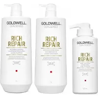 Goldwell | Kit de soins capillaires DS RR - Shampooing 1000 ml + Après-shampooing 1000 ml + Soin 500 ml - Régénération - Brillance - Douceur