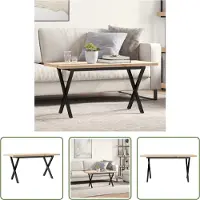 The Living Store Table basse piètement en X 100x50x45,5 cm Pin massif Fonte