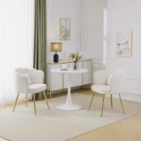 Merax Chaise rembourrée avec noeud Coussin décoratif (2 pcs), Chaise de salle à manger Fauteuil de salon en velours avec dossier en forme de pétale et pieds en métal doré