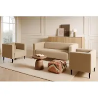 Sofello Ensemble de salon moderne et minimaliste CALMO 3+1+1 sans fonction couchage, couleur CRÈME BEIGE – idéal pour le salon !
