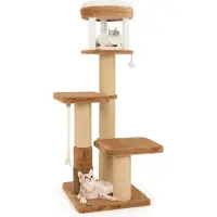 Costway Arbre à chat 164cm, arbre à chat avec plateformes, lit pour chat, brosse à poils, jouets & corde en sisal, meuble pour chats Arbre d'activité Arbre de jeu Marron
