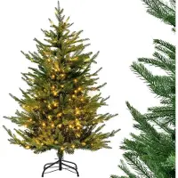 StarTech.com Sapin de Noël artificiel - 136 cm - 180 LED blanc chaud - 8 modes d'éclairage - Avec branches articulées - Vert