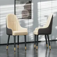 WISFOR Lot de 2 chaises de salle à manger Chaise rembourrée avec revêtement en cuir respirant, blanc crème+gris