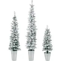 StarTech.com Sapin de Noël artificiel - Sapin de Noël mince - Enneigé - Lot de 3 - 90/120/150 cm - Support métallique - Blanc