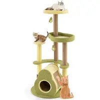 Costway Arbre à chat en bois, hauteur 124,5cm, design Avocado, arbre à chat avec plateformes, niche pour chat, jouets, brosse de soin & planche à gratter, arbre de jeu vert