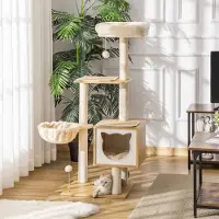 StarTech.com Arbre à gratter pour chats - Structure d'escalade - Hauteur : 126 cm - 5 niveaux - Poteaux à gratter en sisal - Hamac et panier - Coussins amovibles - Couleur : vert armée