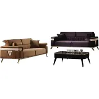 AEA Designer Wohnzimmer Set Sofa Lila 2tlg. Sofagarnitur 3+3 Sitzer Braun Couchen