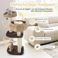 Northix Arbre à chat en bois de 104 cm avec lits, boule de jouet, corde et colonnes enveloppées de sisal