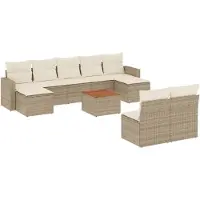 vidaXL ensemble de 10 canapés de jardin avec coussins Beige Poly Rattan