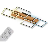 Briloner Cornice LED Plafonnier, télécommande, variateur, éclairage indirect, fonction mémoire, noir-bois, 95,5 x 41 x 8,5 cm