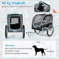 Northix Remorque vélo pour animaux de compagnie, pliable, capacité 40 kg, grise