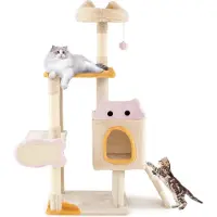 Northix Arbre à chat avec griffoir en forme de poisson, poteaux en sisal et grotte en peluche