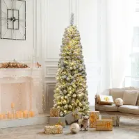 Northix Sapin de Noël crayon de 180 cm avec neige et lumières LED