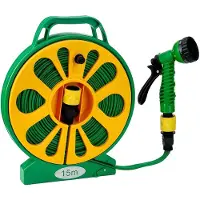 OEM Tuyau d'arrosage, longueur 15 m, tuyau intérieur en PVC, 5 types de jets, compatible avec les robinets 1/2 pouce et 3/4 pouce, disque rotatif ABS durable