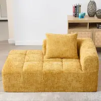 OKWISH Méridienne - Chaise Longue Canapé Pour Intérieur 1 Place Avec Poches Latérales Tissu Chenille Jaune