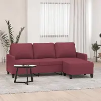 Prolenta Maison Exclusive - Canapé 3 places avec pouf, bordeaux, 180 cm, tissu
