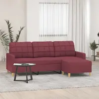 Prolenta Maison Exclusive - Canapé 3 places avec pouf, bordeaux, 180 cm, tissu