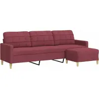Syfax Canapé à 3 places avec repose-pieds Rouge bordeaux 210 cm Tissu