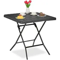 Relaxdays Table de jardin aspect bois, carrée, dimensions : 74 x 78 x 78 cm, table de balcon, plastique, métal, table d'extérieur, noire