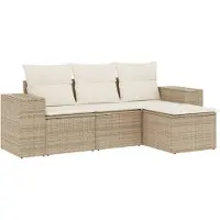 vidaXL ensemble de salon de jardin 4 pièces avec coussins Beige Poly Rattan