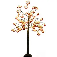 Northix Sapin de Noël artificiel de 150 cm avec lumières LED et décorations rouges