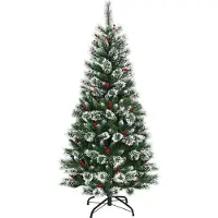 Northix Sapin de Noël artificiel de 180 cm avec flocons de neige et baies rouges