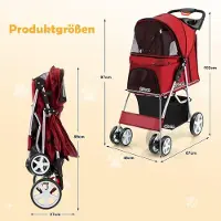 Northix Poussette pliable pour animaux avec rangement, fenêtres en filet, rouge