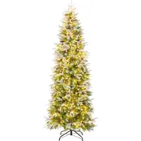 Northix Sapin de Noël crayon pré-illuminé de 225 cm avec branches floquées de neige