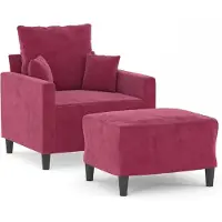 vidaXL Fauteuil avec pouf vin rouge 60 cm velours