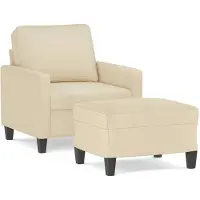 vidaXL Fauteuil avec pouf Crème 60 cm Tissu