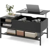 Northix Table basse relevable avec rangement dissimulé, bois noir