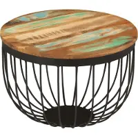 Syfax Table basse Ø50x35 cm bois de récupération massif et acier