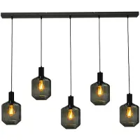 Masterlight Lampe suspendue 5 lumières - noire - Porto avec verres verts Jagger