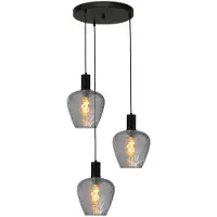 Masterlight Suspension loft 3 lumières - noire - Porto avec des verres à fumée Diamond