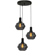 Masterlight Suspension loft 3 lumières - noire - Porto avec verres à fumée Ball - Ø 24cm