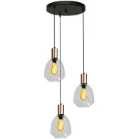Masterlight Suspension loft 3 lumières - or - Porto avec verres transparents Nicolette