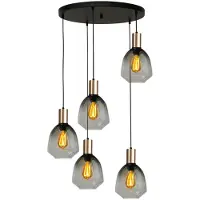 Masterlight Suspension loft 5 lumières - dorée - Porto avec des lunettes vertes Nicolette