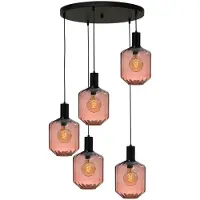 Masterlight Suspension loft 5 lumières - noire - Porto avec lunettes rouges Jagger - Ø 24cm