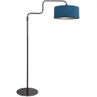 Steinhauer Lampadaire noir Bloeba 4169ZW de avec hauteur réglable (150-165 cm) et bras pivotant extensible jusqu'à 66 cm, base en métal avec abat-jour en velours bleu Ø40cm, design tendance pour