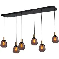 Masterlight Lampe suspendue 6 lumières - dorée - Porto avec des lunettes rouges Nicolette